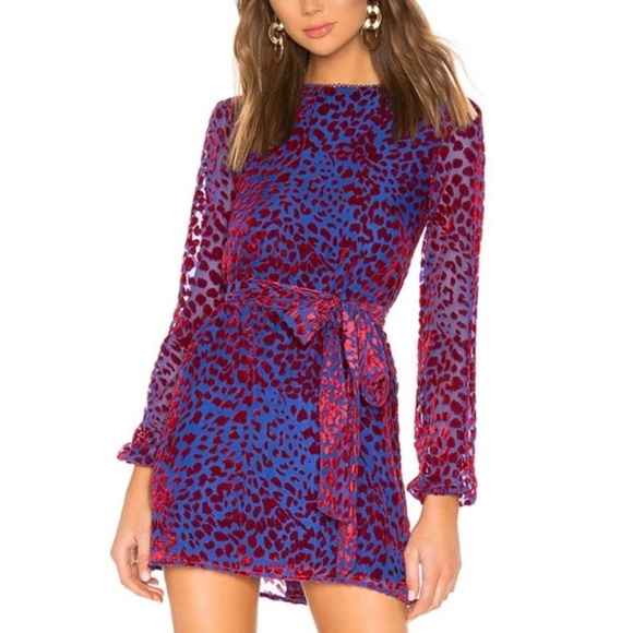 House of Harlow 1960 x REVOLVE Shawna Dress Size SM Cobalt Blue and Red Velvet - Picture 3 of 16